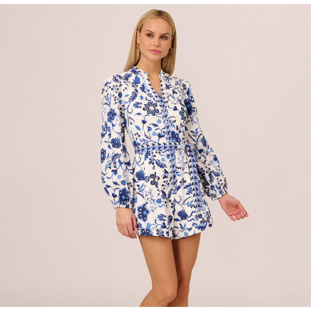 Adrianna Papell Printed Tie-Front Romper Women's, Size 4, MSRP: 149$